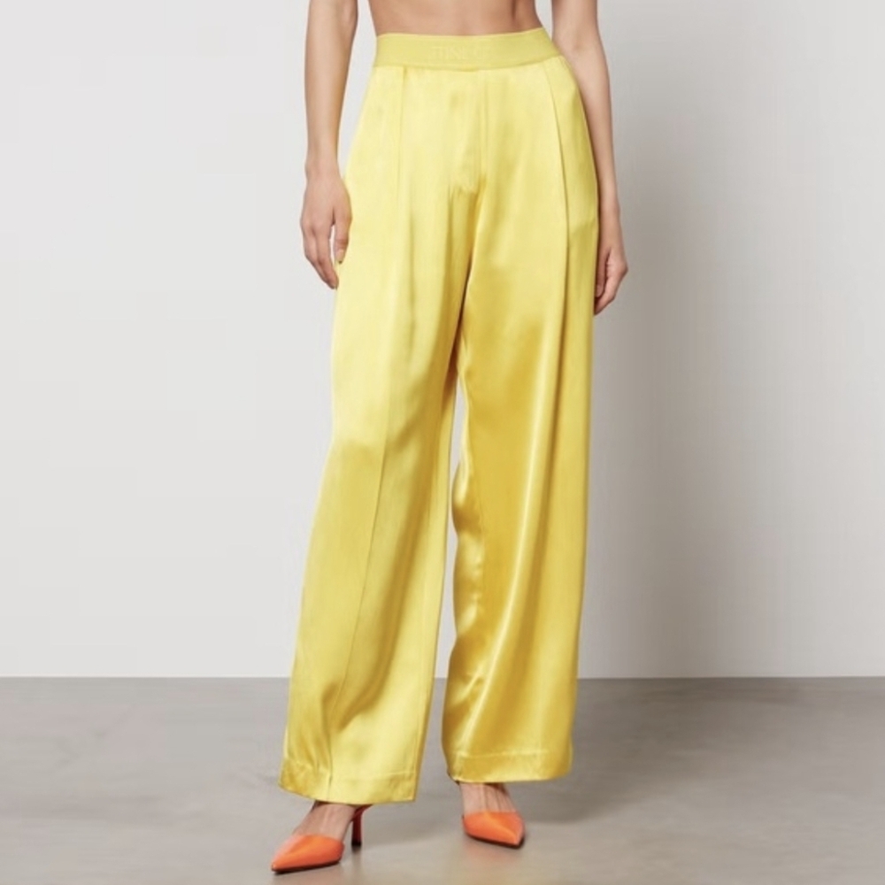 Yellow Satin Wide-Leg Pants